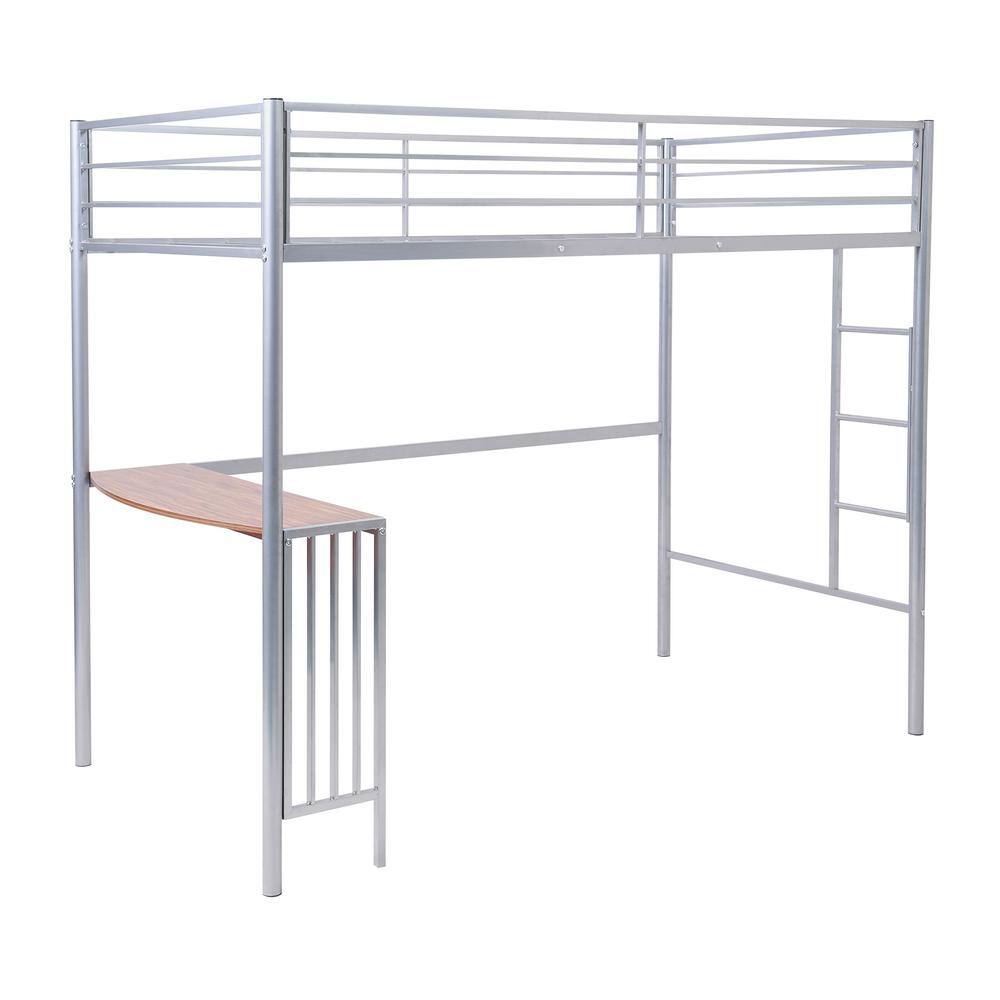 aisword Twin Metal Silver Bunk Bed with Desk Ladder and Guardrails Loft ...