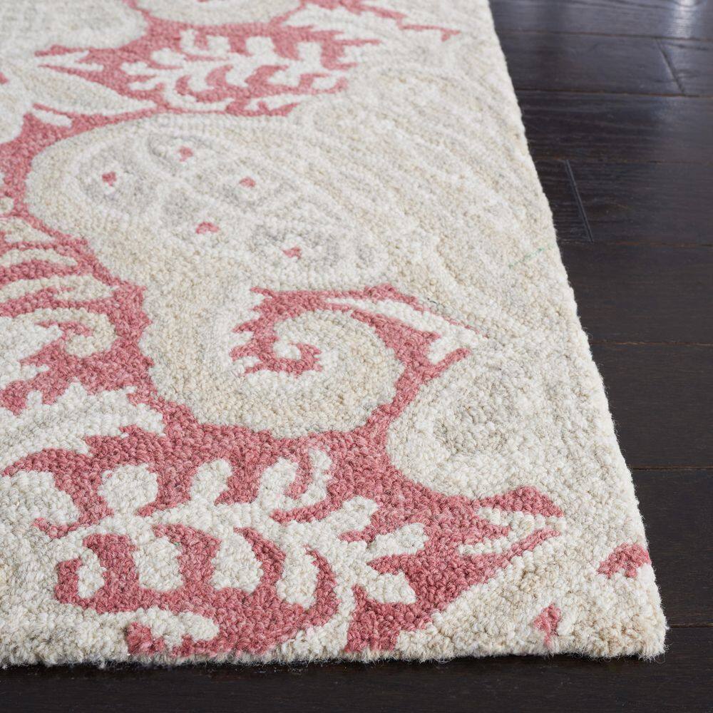 Handmade Pink & Beige Wool Tufted Square Rug - 5'
