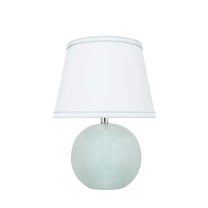 15 in. Green/Blue Ceramic Table Lamp with Hardback Empire Shaped Lamp Shade in White