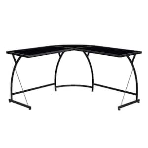 Janison 51 in. L-Shaped Black Glass and Black Glass Writing Desk with Glass Top