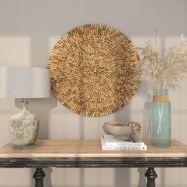 Novogratz 36 in. x 36 in. Reclaimed Wood Brown Handmade Overlapping Stick Geometric Wall Decor
