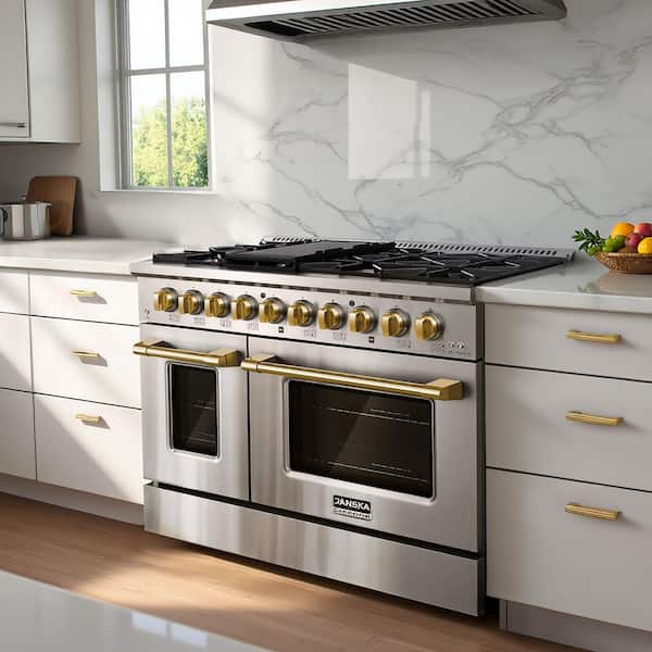 JANSKA Professional 48 in. 6.7 cu. ft. 8-Burners Double Oven Gas