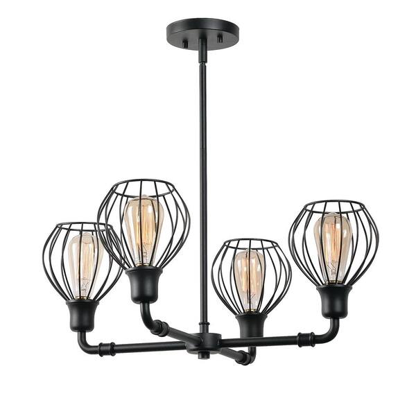 Kenroy Home Cagney 4-Light Black Chandelier with Steel Wire Cage and Glass Shades