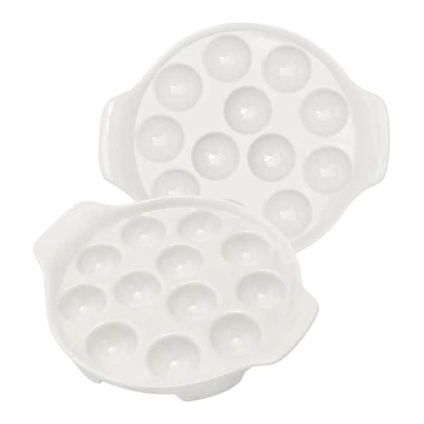 Ceramic Escargot Dish Set 2pcs White 12-Hole Round Plate Durable Food-Grade Material with Handles for Seafood