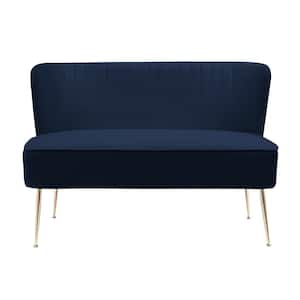 Farrah 46 in. Wide 2-Seater Velvet Upholstered Armless Wingback Loveseat Settee, Navy Blue