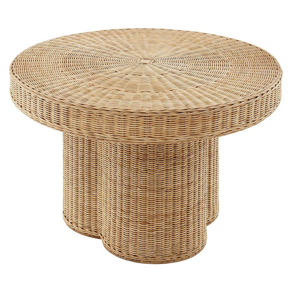 Ainsley 32 Inch Round Natural Rattan Coffee Table in Natural price history on PriceWatchPro