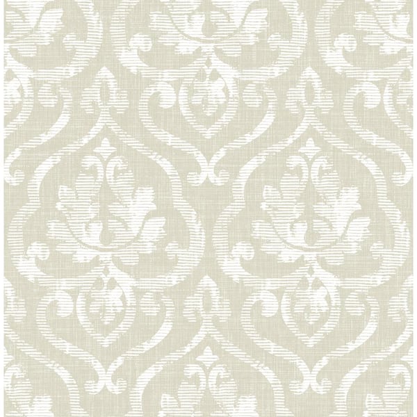 Seabrook Designs Tamarack Rustic Damask Metallic Champagne, Tan, & Off-White Paper Strippable Roll (Covers 56.05 sq. ft.)