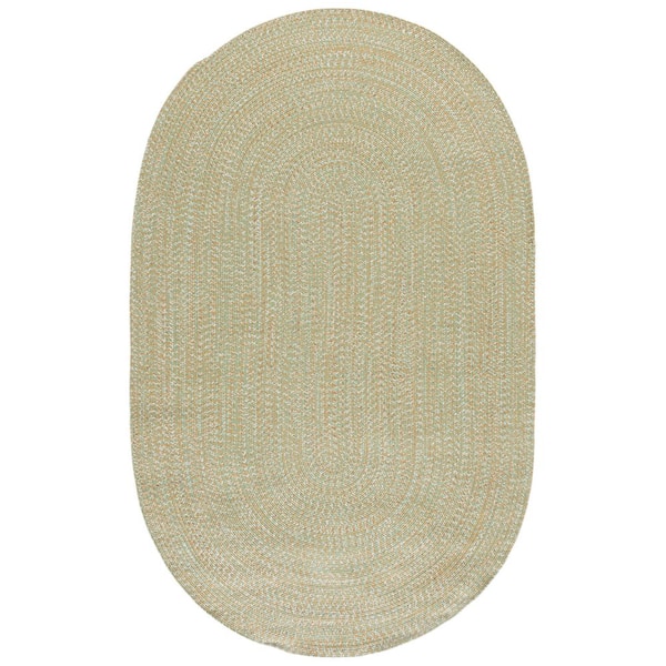 Braided 5 ft. x 8 ft. Oval Light Green/Sage Solid Color Modern Washable Area Rug