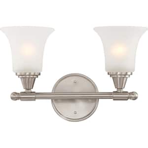 2-Light Brushed Nickel Vanity Fixture with Frosted Glass