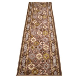 Bakhtiari Design Cut to Size Taupe Color 31.5" Width x Your Choice Length Custom Size Slip Resistant Runner Rug
