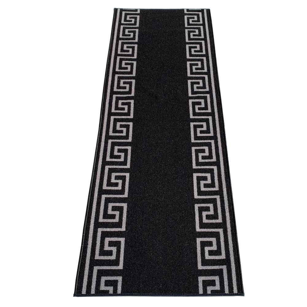 Greek Key Black and Silver 31 in. W x 34 ft. L Runner Rug/Stair Runner 88.4 sq. ft.