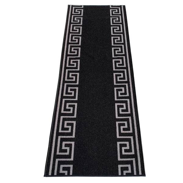 Greek Key Black and Silver 31 in. W x 4 ft. L Runner Rug/Stair Runner 10.4 sq. ft.