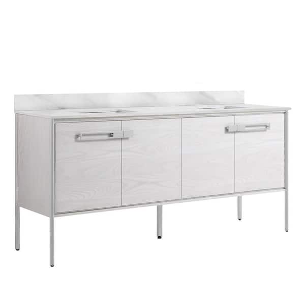 FINE FIXTURES Oakville 72 in. W x 20.5 in. D x 33.5 in. H Bath Vanity in Mild Grey Oak with White Ceramic Top