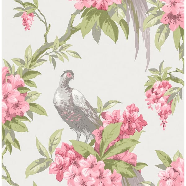 Brewster Home Fashions Golden Pheasant Rose Floral Strippable Non-Woven Paper Wallpaper