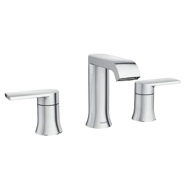 Genta 8 in. Widespread Double Handle Bathroom Faucet with Drain Kit Included in Chrome (Valve Included)