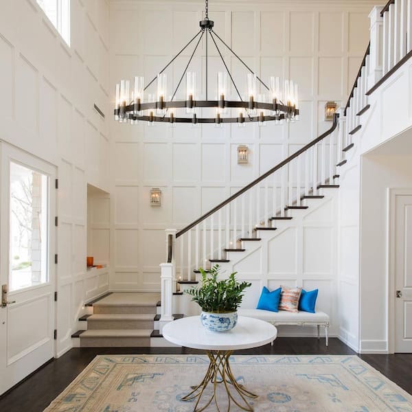 Farmhouse Chandelier 60 in. 20-Light Black Wagon Wheel Chandelier for Dinning Room, Kitchen Island, Foyer, Bedroom