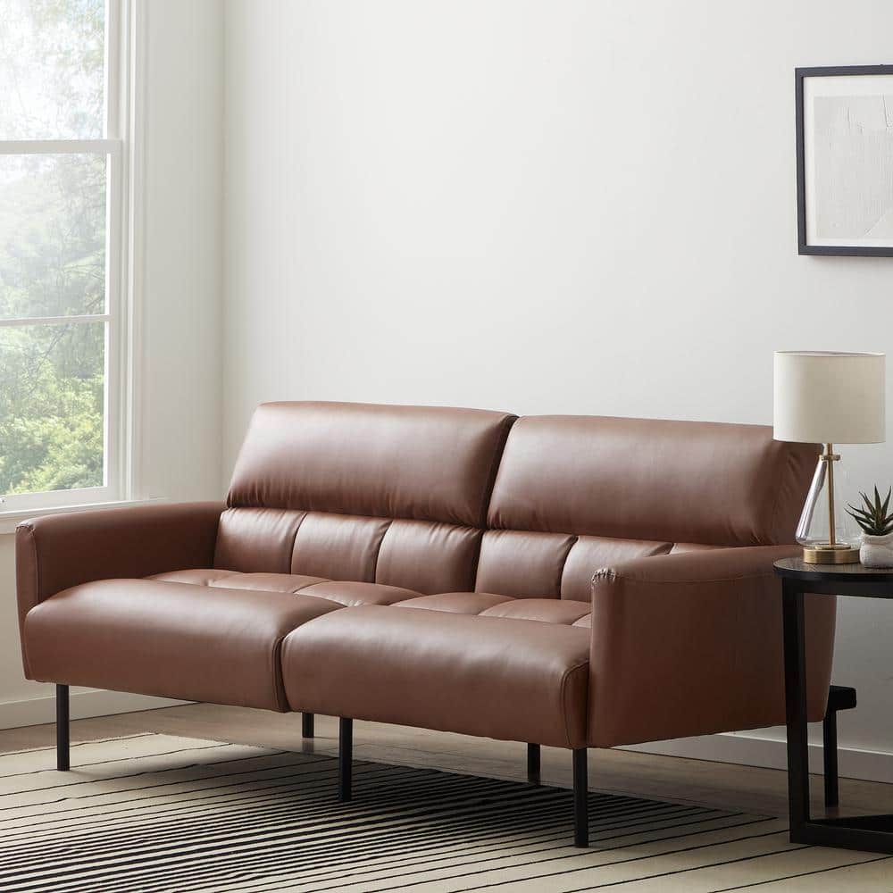 Lucid Comfort Collection Brown Faux Leather Futon Sofa Bed with