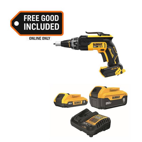 XR 20V MAX Lithium-Ion Cordless Brushless Screw Gun with 20V MAX 5.0 Ah and 2.0 Ah Battery Packs and Charger