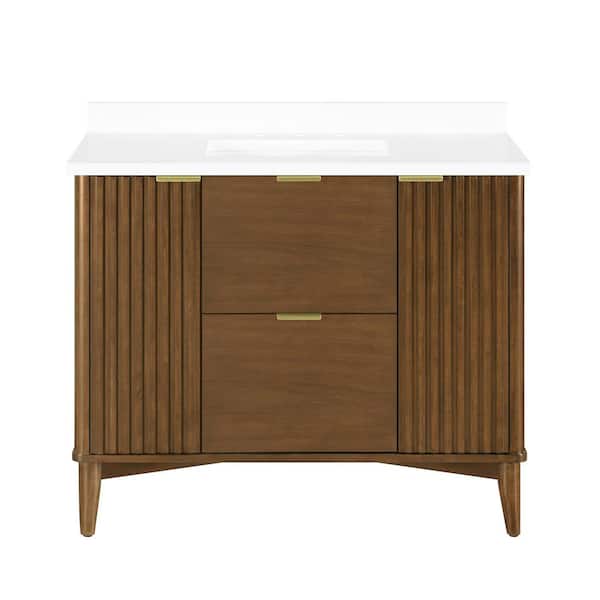 Gabi 42 in. Single Sink Warm Walnut Bath Vanity with White Engineered Stone Top (Assembled)