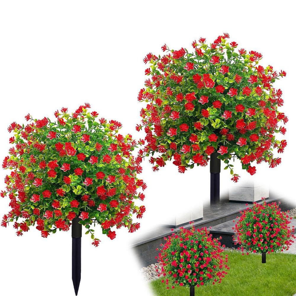 23 ft. Artificial Boxwood Ball Tree with Red Flowers UV Resistant Faux Shrubs Topiary Tree Set of 2 for Outdoor price history on PriceWatchPro