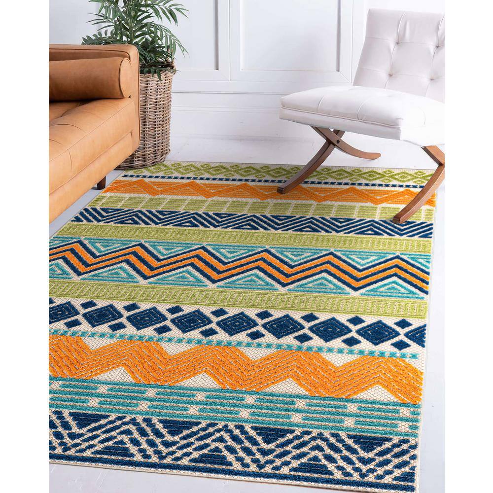 Marbella Multi-Color Boho Geometric Indoor/Outdoor Area Rug