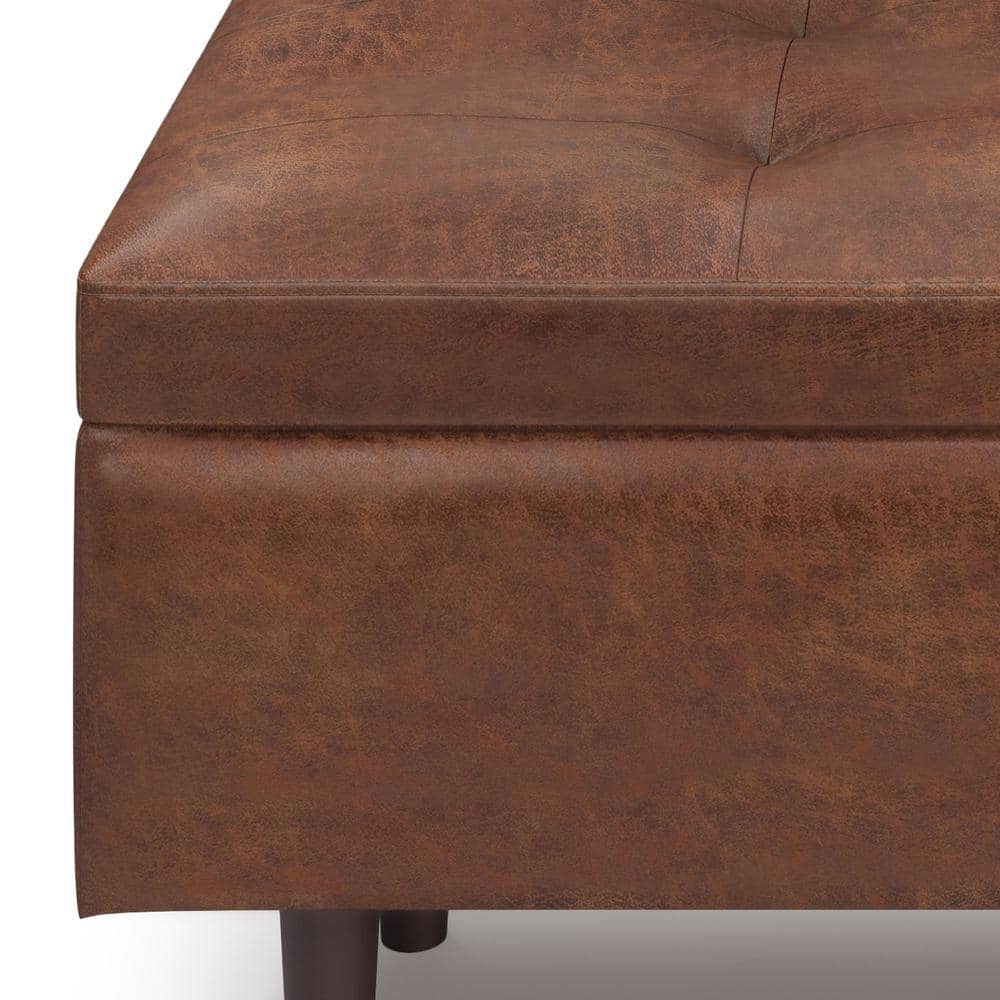 Shay 48" Saddle Brown Faux Leather Storage Ottoman