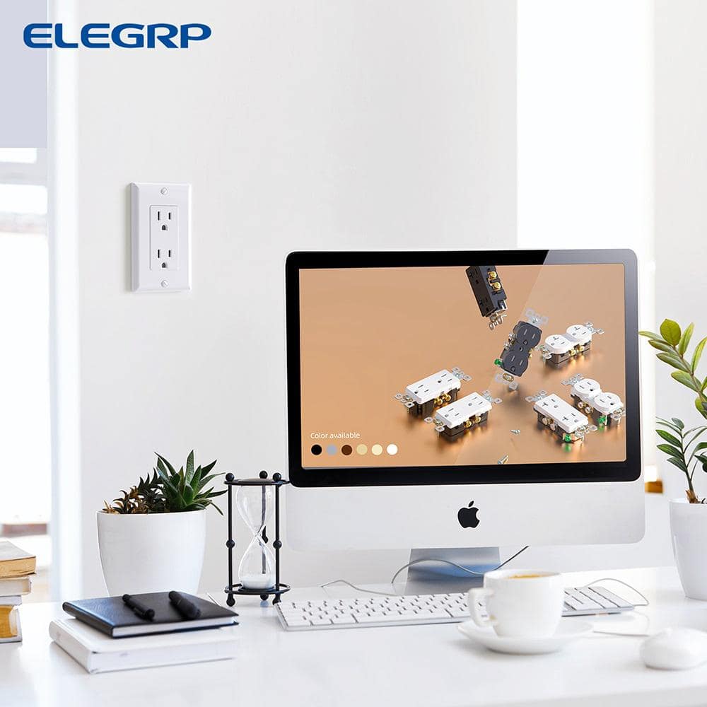 White Thermoplastic Tamper Resistant Duplex Outlet with Wall Plate