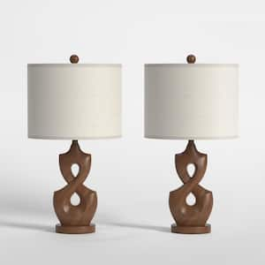 Cincinati 24 in. Brown Resin Table Lamp with White Lampshade/ USBPort. (2-Pack)