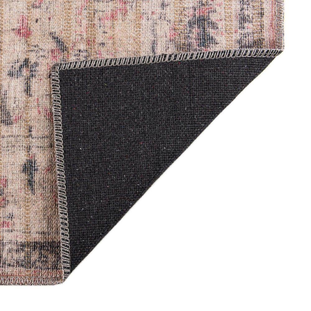 Beige Pink Synthetic Reversible Indoor Runner Rug
