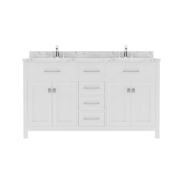 Virtu USA Caroline 60 in. W x 22 in. D x 35 in. H Double Sink Bath Vanity in White with Quartz Top