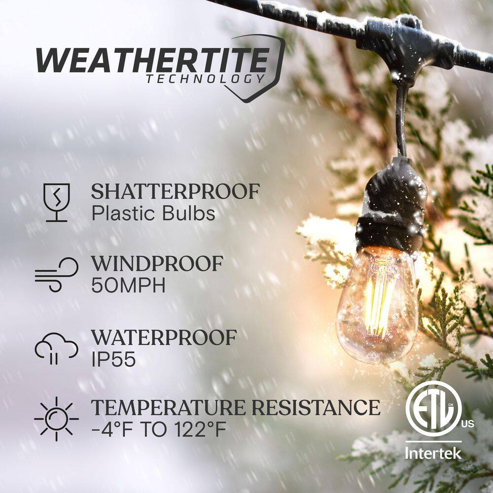 48ft Black Cord Warm White LED Outdoor String Lights