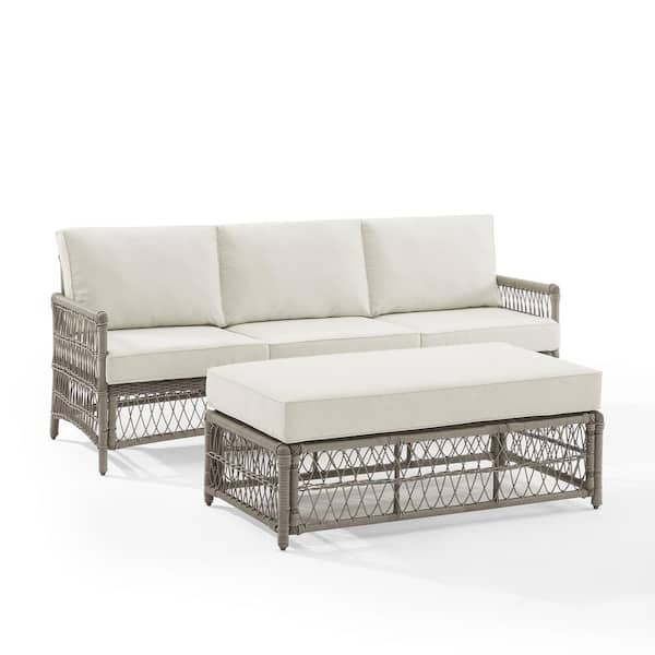 CROSLEY FURNITURE Thatcher Driftwood 2-Piece Patio Conversation Set with Creme Cushions