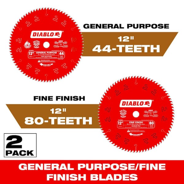 DIABLO 12 in. x 44-Tooth General Purpose and 12 in. x 80-Tooth Fine Circular Saw Blades (2-Blades)