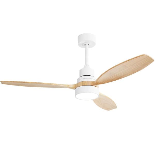 Unbranded 52 in. Smart Indoor White Ceiling Fan with Lights and Remote Control Reversible 3 Solid Wood Blades Fan with LED Light