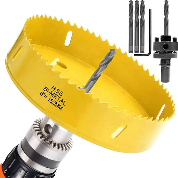 Unbranded 6 in. Hole Saw Blade for Cornhole Boards with Bi-Metal Heavy Duty Steel and Hex Shank Drill Bit Adapter Yellow