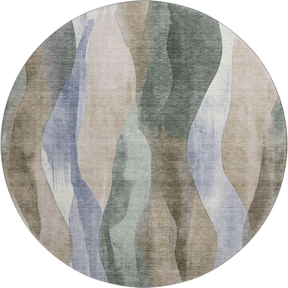 Mayfield Premium Machine Washable Abstract AMF1989 Beige 8 ft. x 8 ft. Round Rug price history on PriceWatchPro