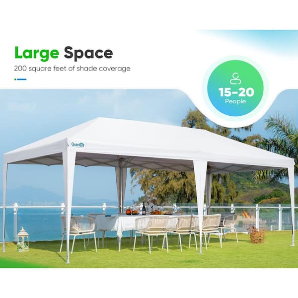 10 ft. x 20 ft. Adjustable Height Pop Up Canopy with Roller Bag, Waterproof and UV Resistant, White