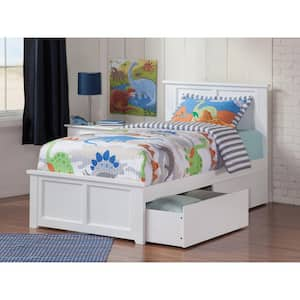 Madison White Twin Platform Bed with Matching Foot Board with 2-Urban Bed Drawers