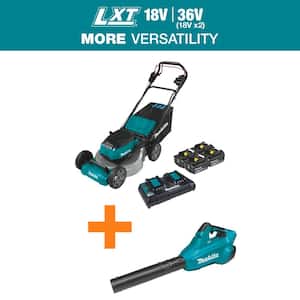 18 in. 18V X2 (36V) LXT Walk Behind Self Propelled Lawn Mower Kit w/4 Batteries(5.0 Ah) with 18V X2 (36V) LXT Blower