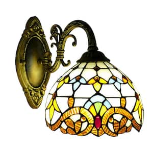 7.9 in. 1-Light Bronze Retro Tiffany Style Wall Sconce with Stained Glass Shades for Hallway Bedroom Living Room Decor