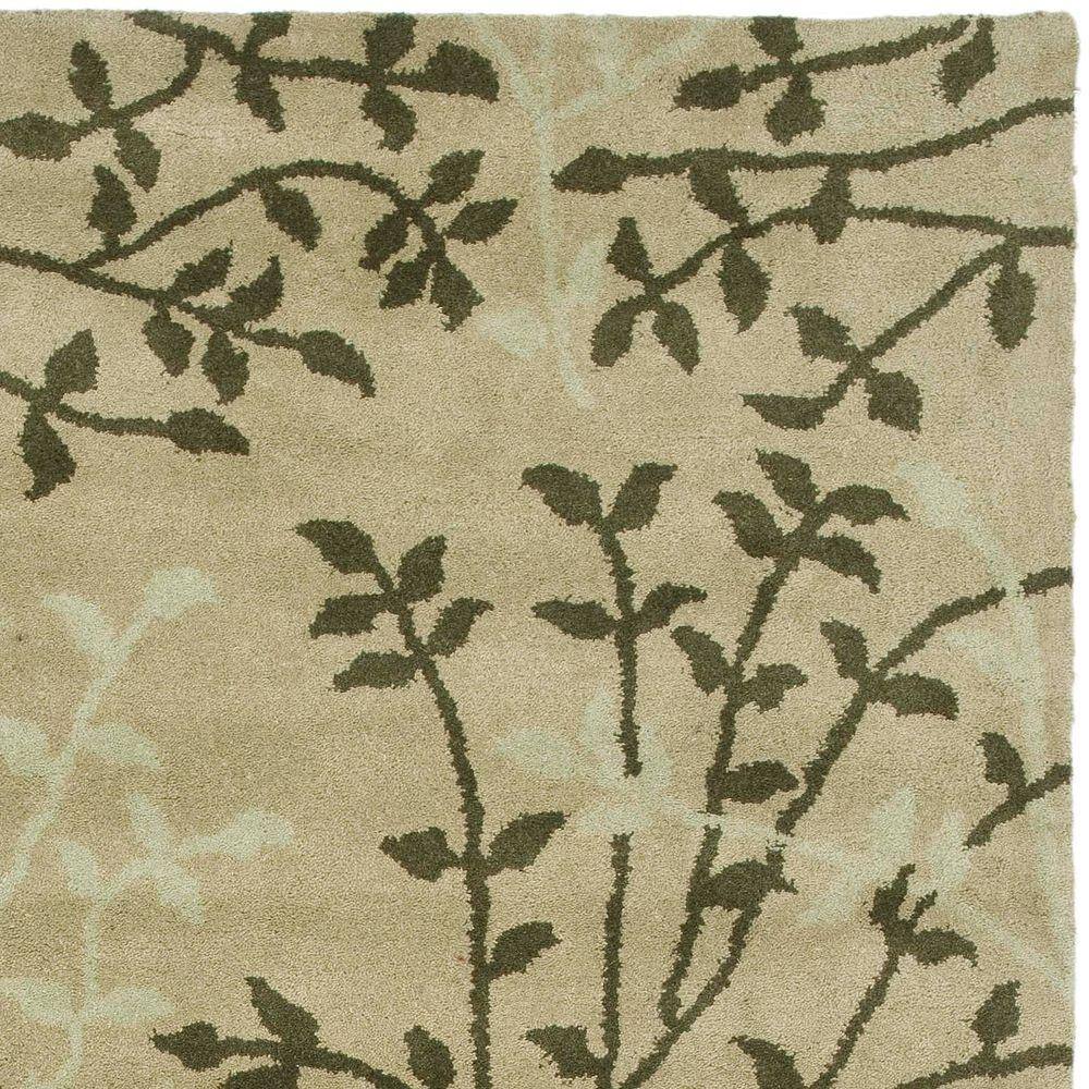 Handmade Green Floral Wool and Viscose Area Rug, 5' x 8'