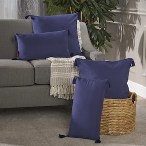Nolan Dark Blue Solid Polyester 21 in. x 12 in. and 20 in. x 20 in. Throw Pillow (Set of 4)