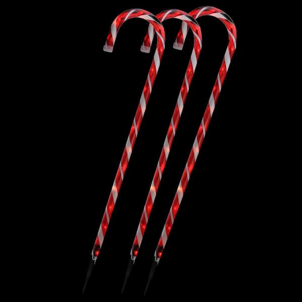 28 in. Christmas Outdoor Decorations Lighted Candy Cane (Set of 3)