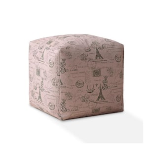 Charlie Grey And Pink Twill Square Pouf Cover Only