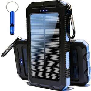 Solar Portable Charger Power Bank 20,000mAh with Compass, Carabiner, Whistle, Flashlights, Solar Panel Charger-Blue