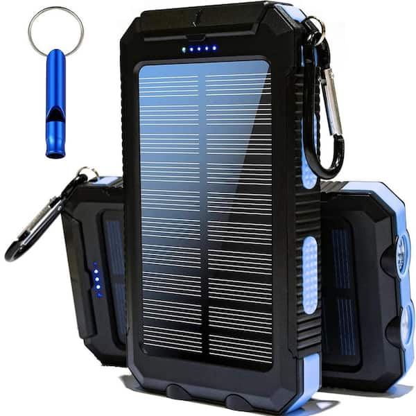 Vrbgify Solar Portable Charger Power Bank 20,000mAh with Compass, Carabiner, Whistle, Flashlights, Solar Panel Charger-Blue
