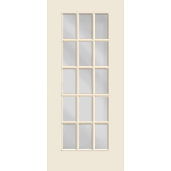 Reliant 32 in. x 80 in. Universal Handing Full Lite 15L SDL Clear Glass Linen Finish Fiberglass Front Door Slab
