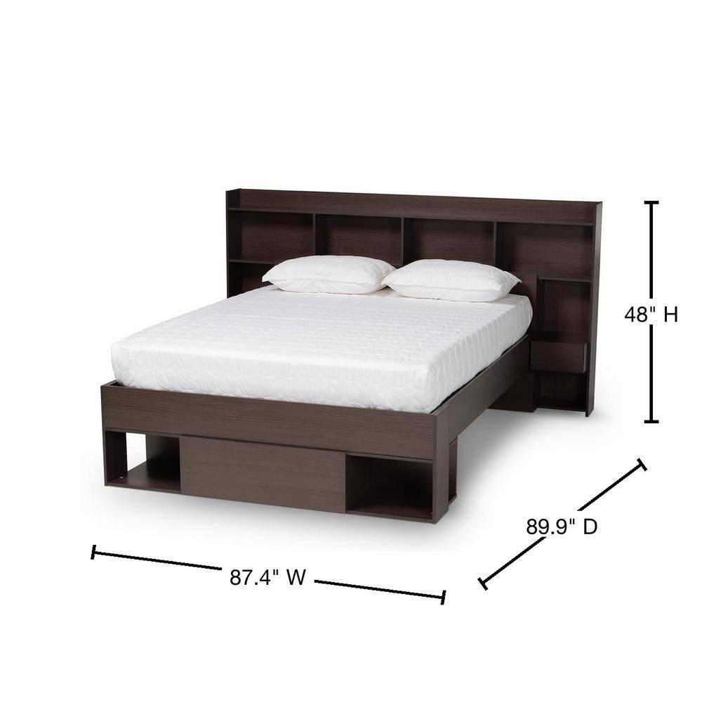Dexton Dark Brown Queen Wood Platform Storage Bed with Shelves