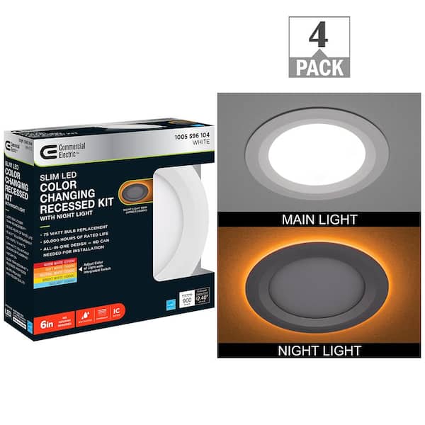 Commercial Electric 6 in. Canless Adjustable CCT Integrated LED Recessed Light Trim Night Light 900lms New Construction Remodel (4-Pack)