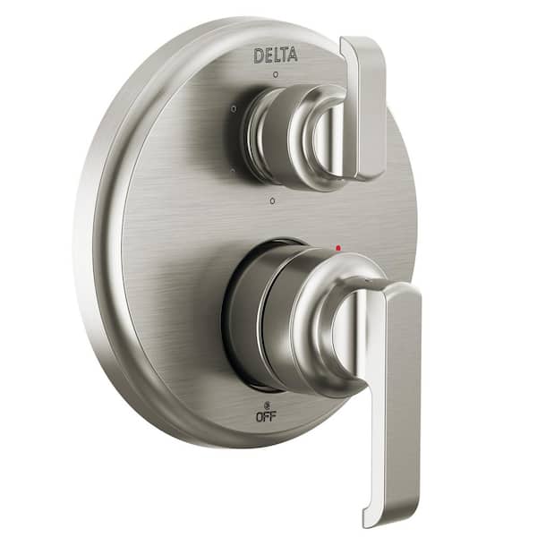 Delta Tetra 2-Handle Wall-Mount Valve Trim Kit 6-Setting Int. Div. in Lumicoat Stainless (Valve Not Included)